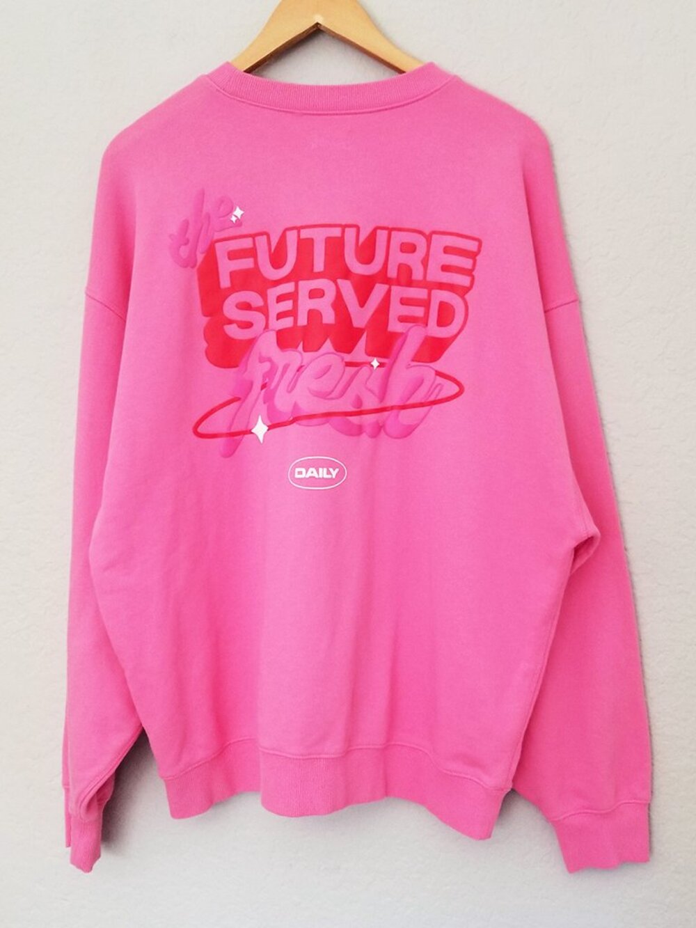 Poppi Future Served Fresh Pink Crewneck Sweatshirt Birthday Suit Oversized M - Picture 7 of 16